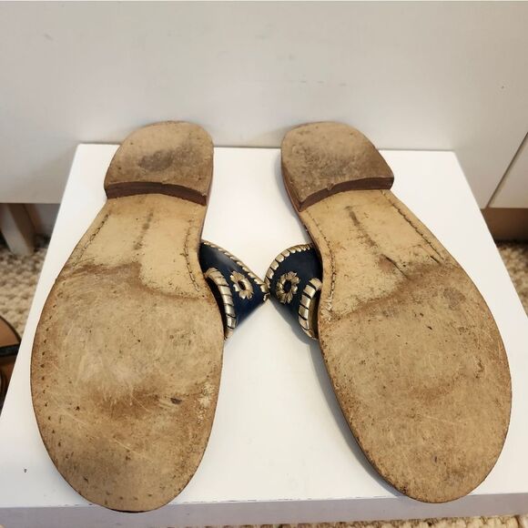 Jack Rogers "Navajo" Navy/Pewter Leather Whipstich Thong Sandals Sz.10 $138 - Picture 10 of 10